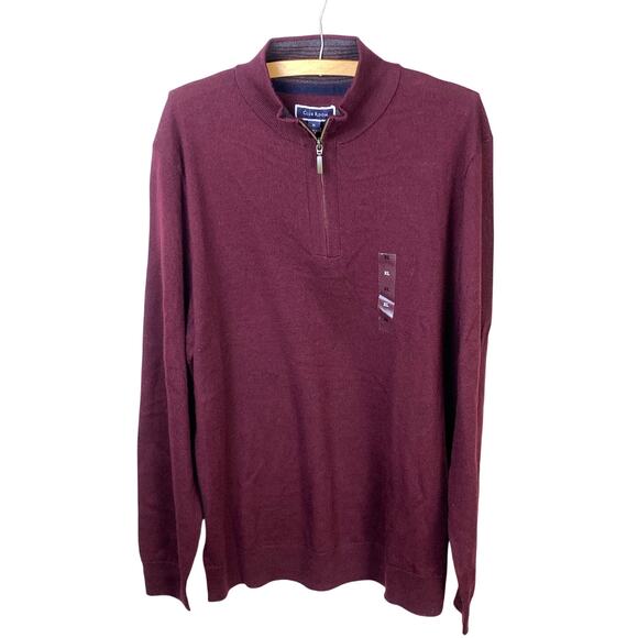Club Room Burgundy Quarter Zip Merino Wool Blend Sweater XL Mens NWT Lightweight - Picture 2 of 8
